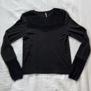 Free People Black Fitted Embellished Blouse